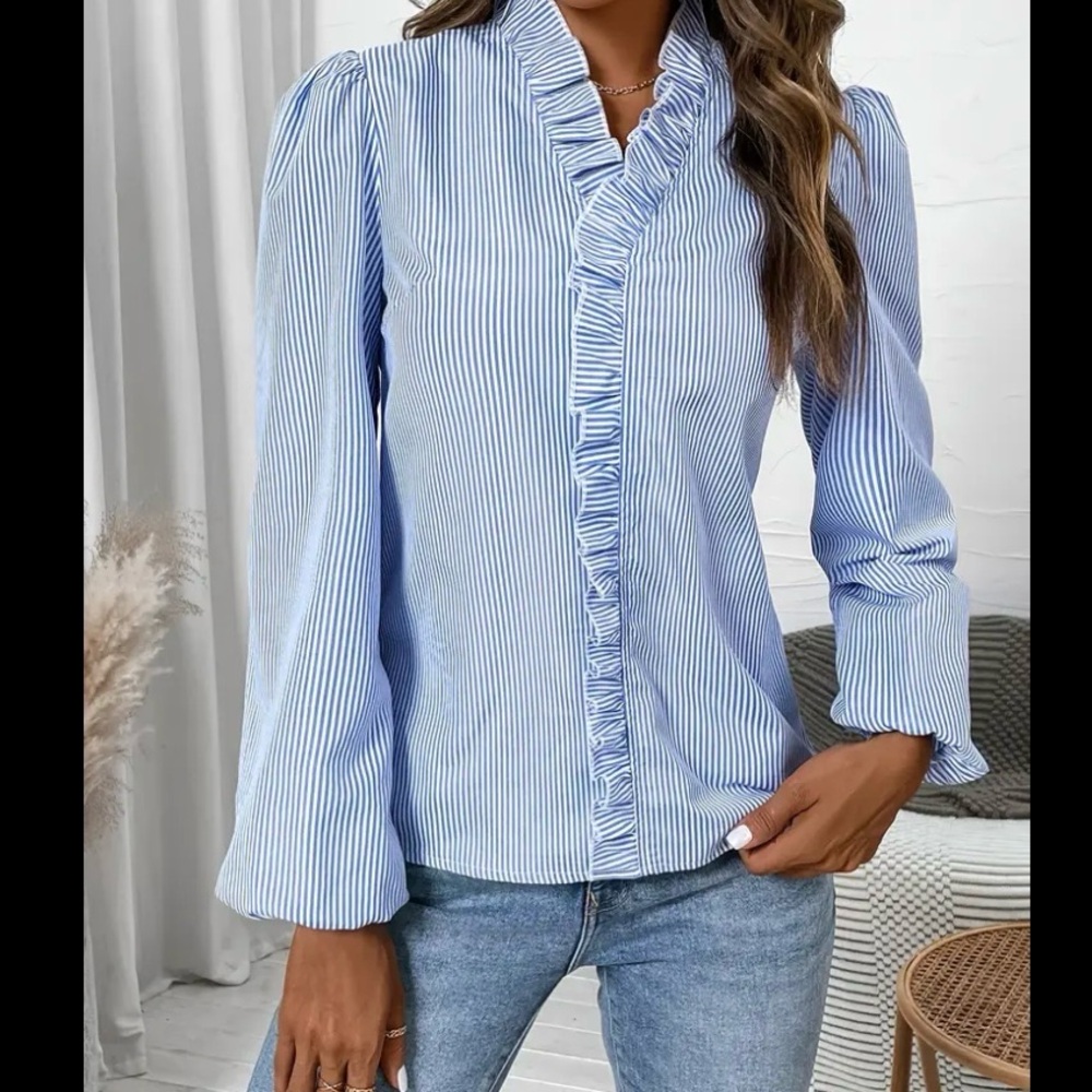 Blue Striped Women's Top - Picture 2 of 13